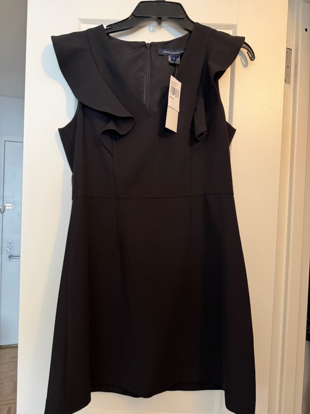 NWT French Connection Black Ruffle-Shoulder Mini Dress